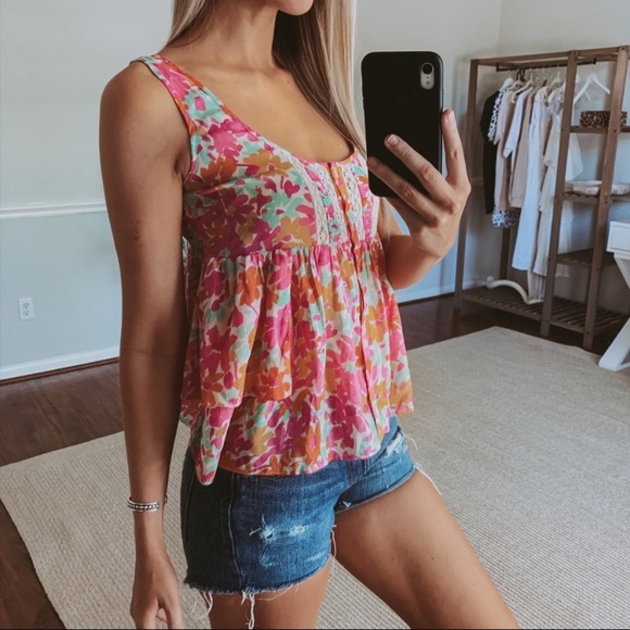 Free People Tops - Free People Bright Summer Floral Tank Top